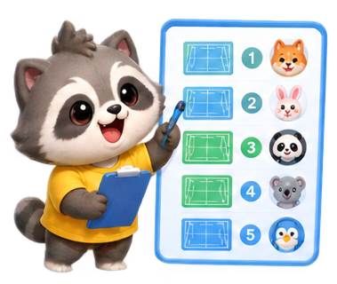 Raccoon planning players across five courts