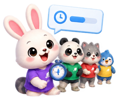 Bunny holding a stopwatch in front of a queue